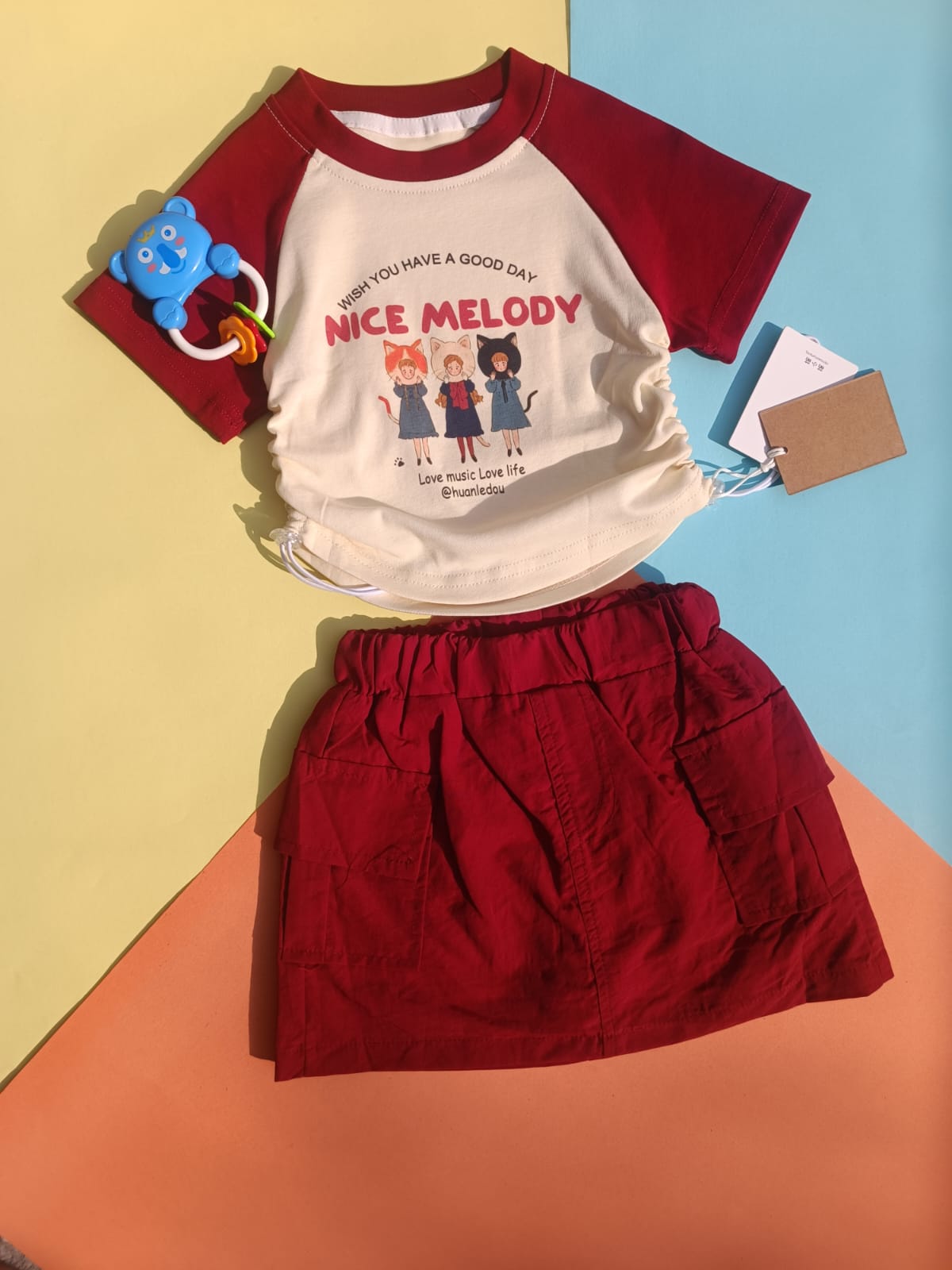 Melody Cats Casual Skirt Set | Girls' Graphic Tee & Skirt Outfit