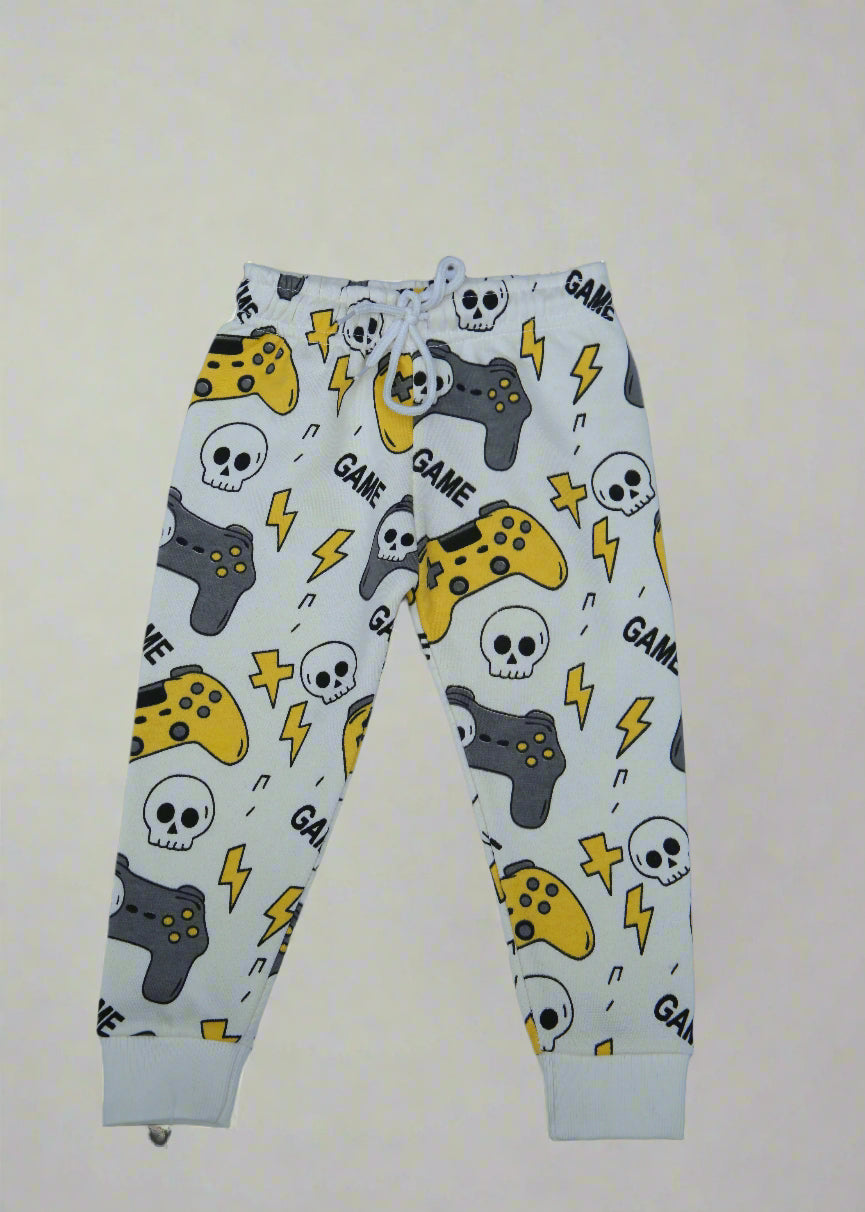 Leggings with skull and crossbones pattern on a white background