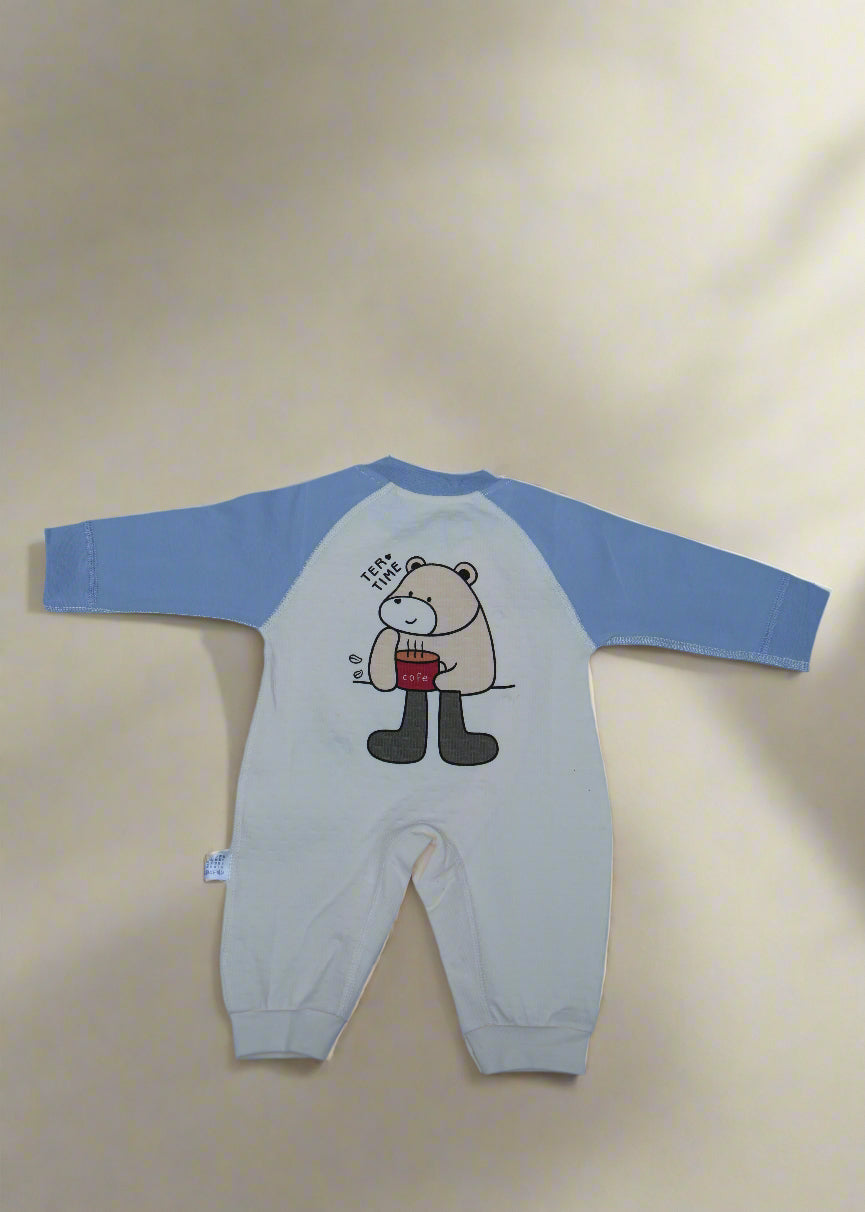 Children's outfit with cartoon design on a light blue background