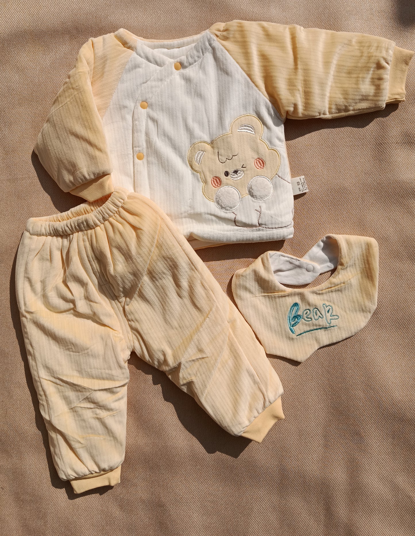 Yellow & White Bear – 3 Pcs Winter Set (Trouser, Shirt & Bib)