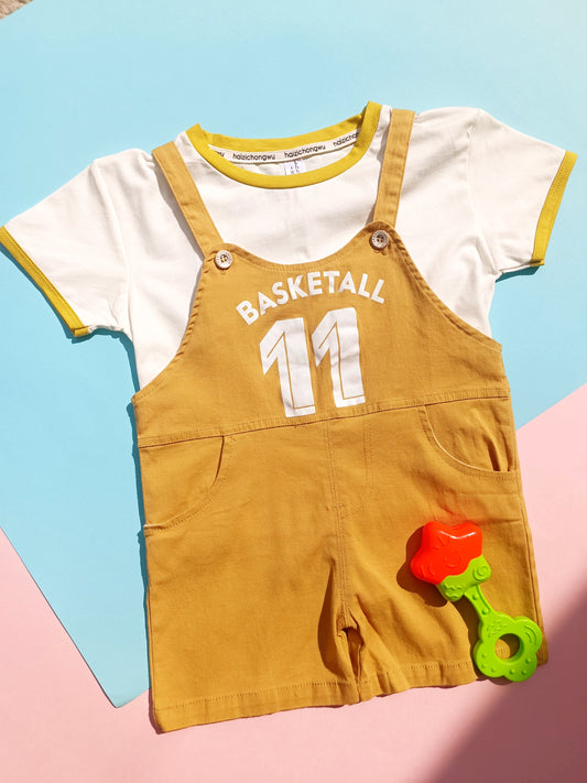 "Basketball Star" Overall Shorts Set | Toddler Boy's Tee & Shortall Outfit