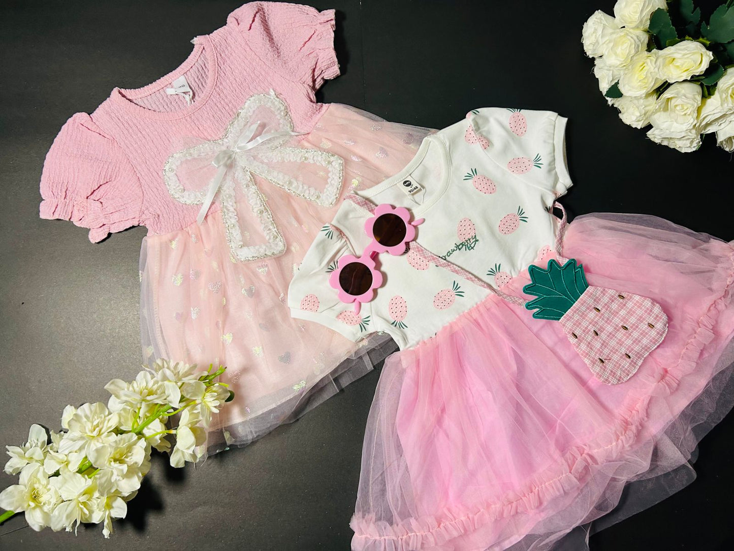 Enchanting Lace Bow Party Dress | Pink Heart Tulle Dress for Toddlers