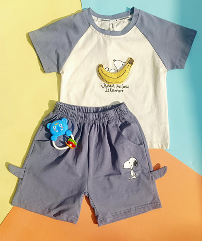 Snoopy-Style Banana Lounger Shorts Set | Toddler Raglan Tee Outfit