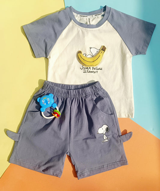 Snoopy-Style Banana Lounger Shorts Set | Toddler Raglan Tee Outfit