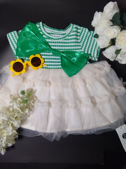 Green Striped Tulle Party Dress with Statement Bow | Baby & Toddler Girl