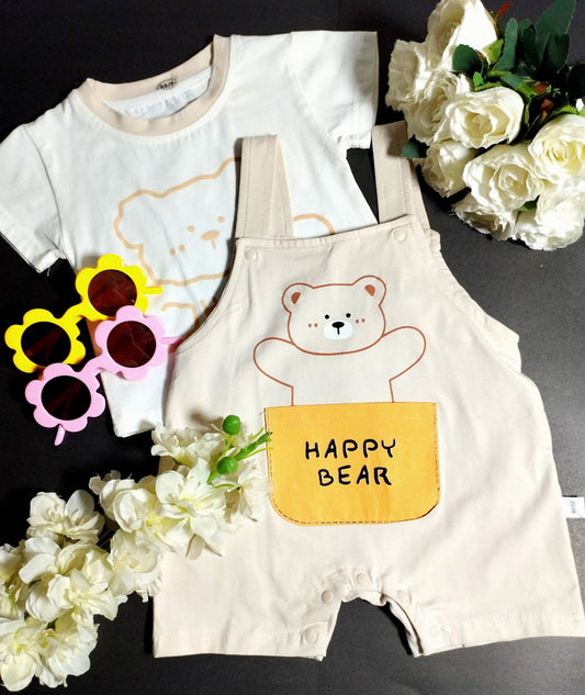 "Happy Bear" Pocket Pal Overall Set | Neutral Baby & Toddler Outfit