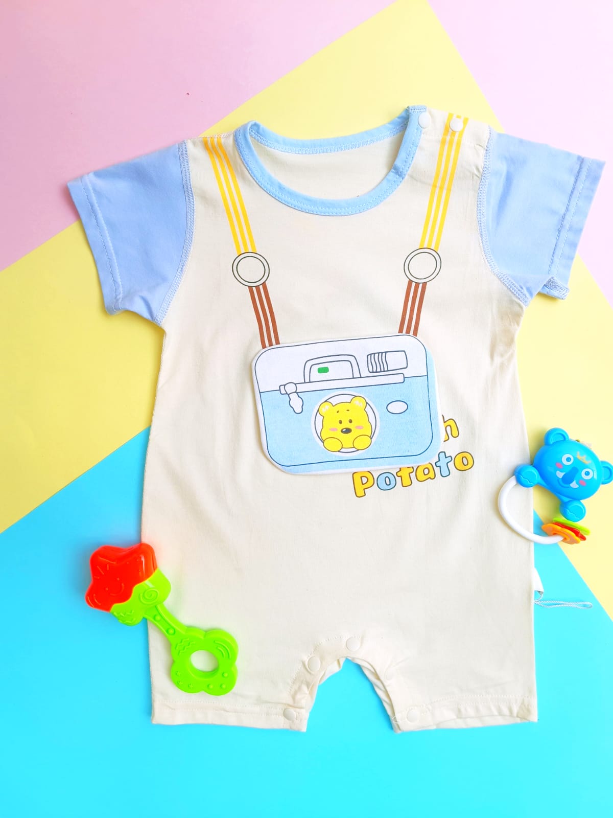 Picture-Perfect Camera Bear Baby Romper | Cute Graphic Shortall