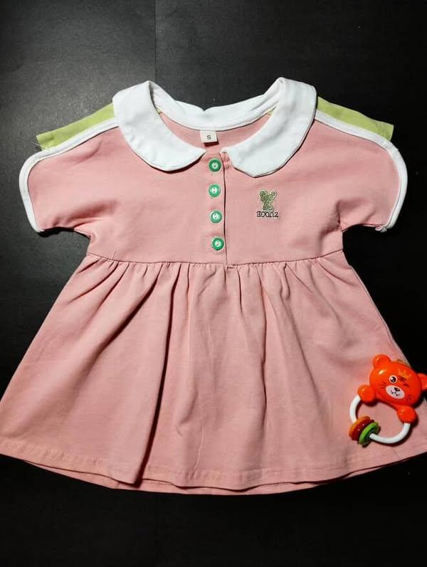 Classic Peter Pan Collar Dress | Pink & Green Bear Polo Dress for Toddlers
