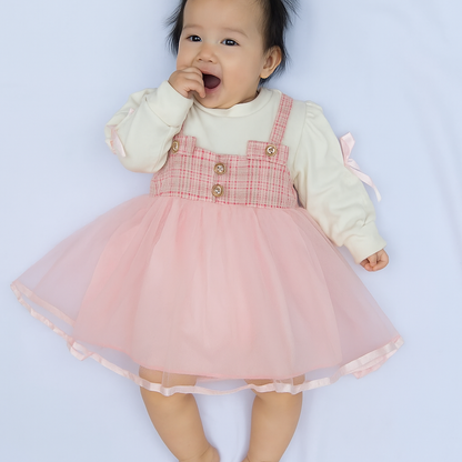 Blush Bloom Pre-Winter Frock – White & Pink for Girls