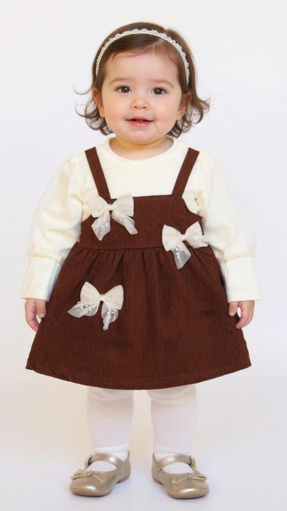 Winter Blossom Frock – Brown & Off-White with Floral Detail