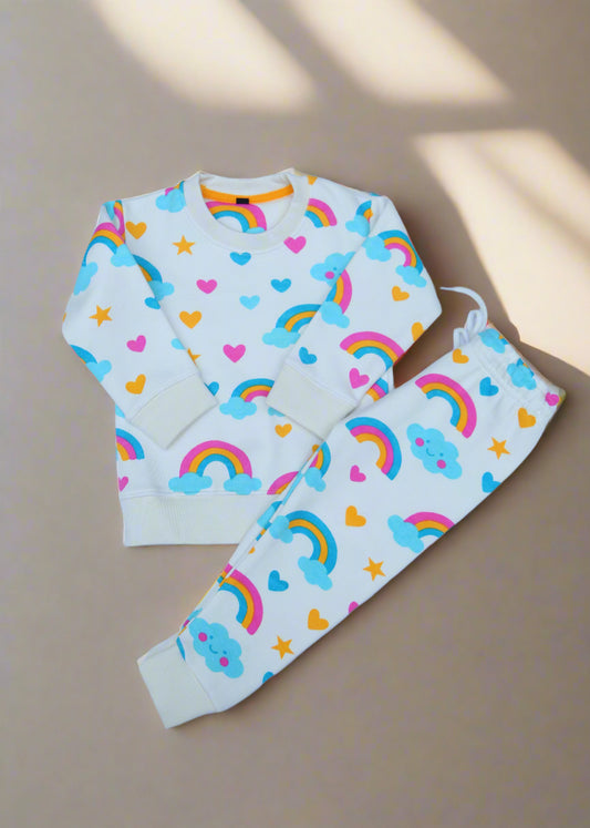 set of trouser and sweatshirt with rainbow theme