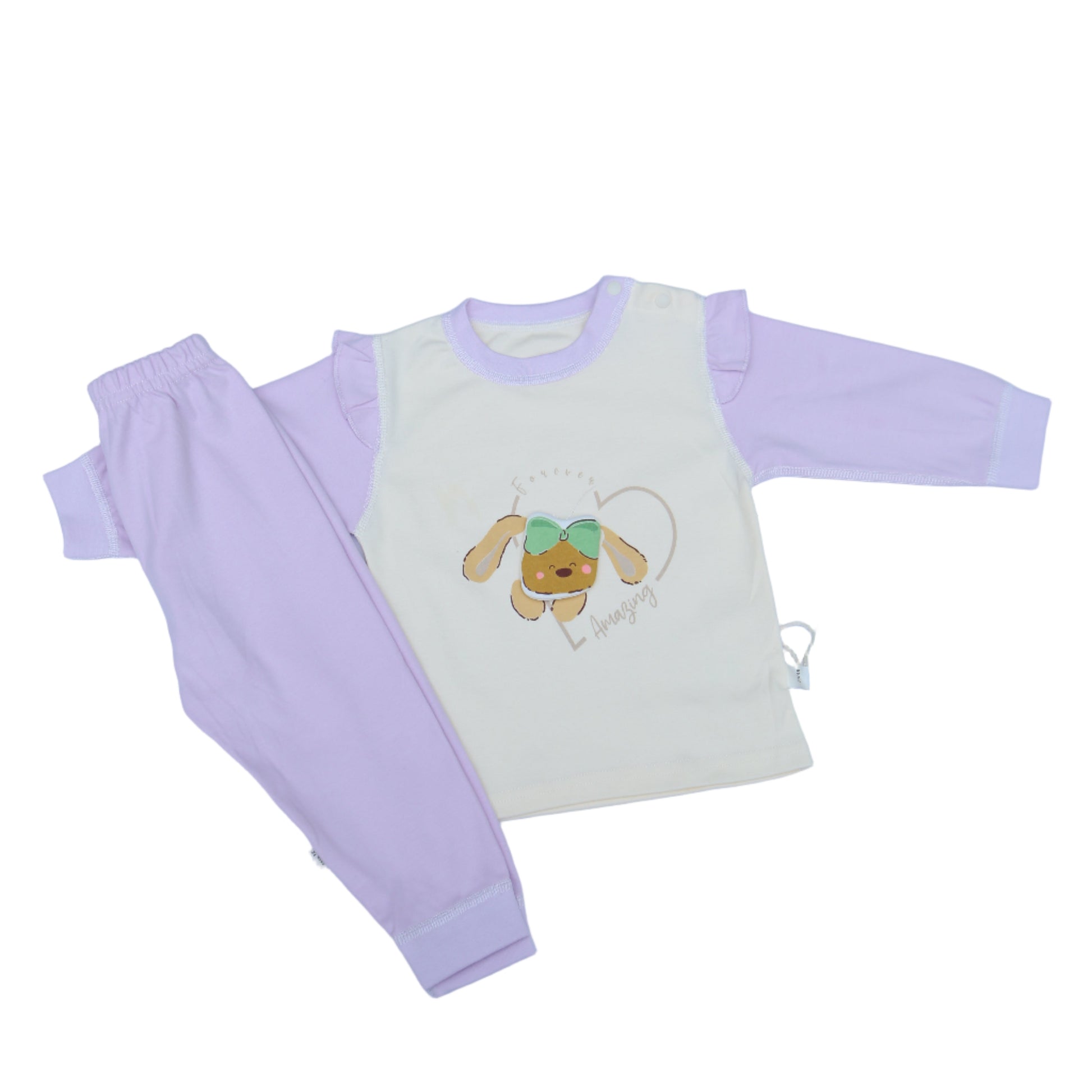 Children's outfit with a bear design on a light blue background