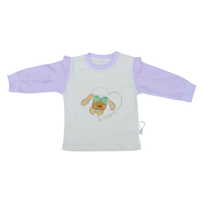 Children's outfit with a bear design on a light blue background