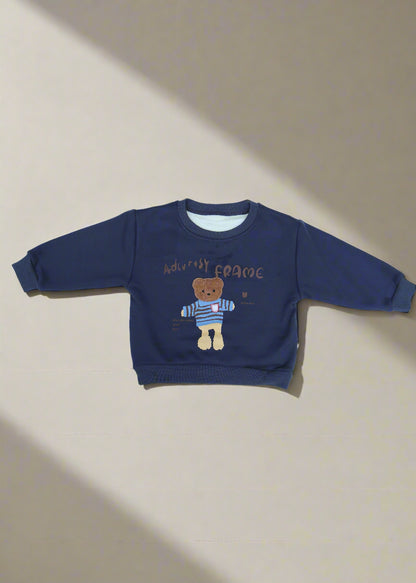 Dark Blue Winter Boys Outfit with Embroidered Teddy