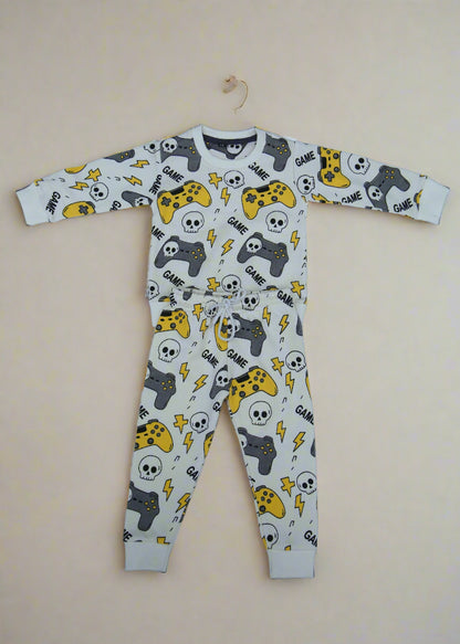 Children's leggings with cartoon panda and bear pattern on a white background