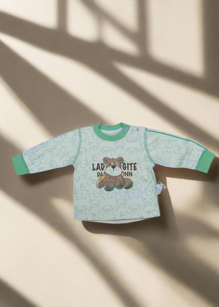 Cuddle Bear Baby Outfit – Green & Off-White