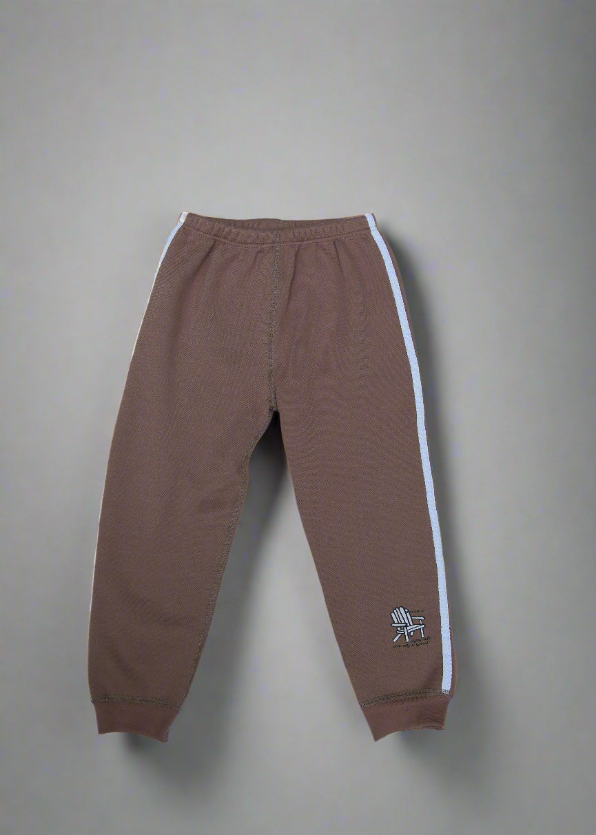 Brown pants with a logo on a white background