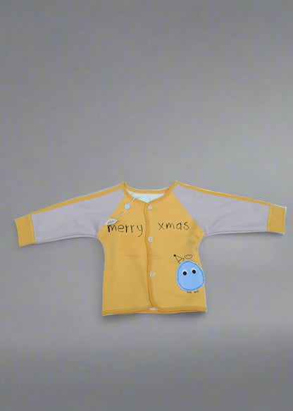 Yellow and gray long-sleeve shirt with cartoon character on a white background