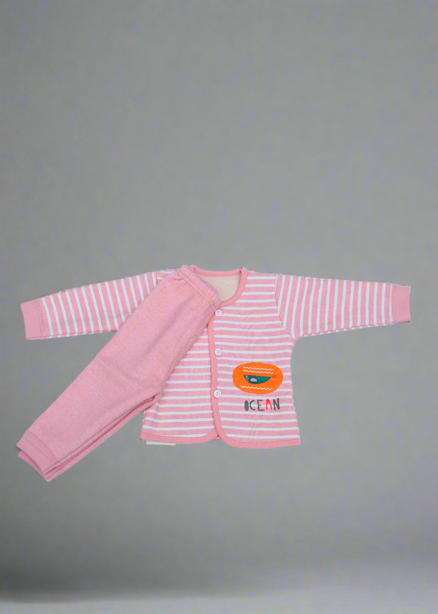 💗 Snuggle Stripe Baby Girl Set – Pink &  White (NB–9M)