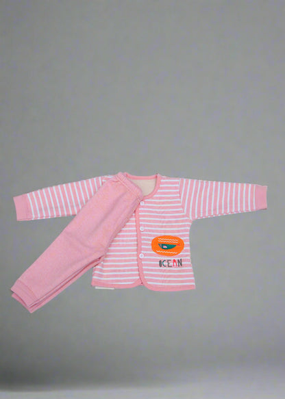 💗 Snuggle Stripe Baby Girl Set – Pink &  White (NB–9M)