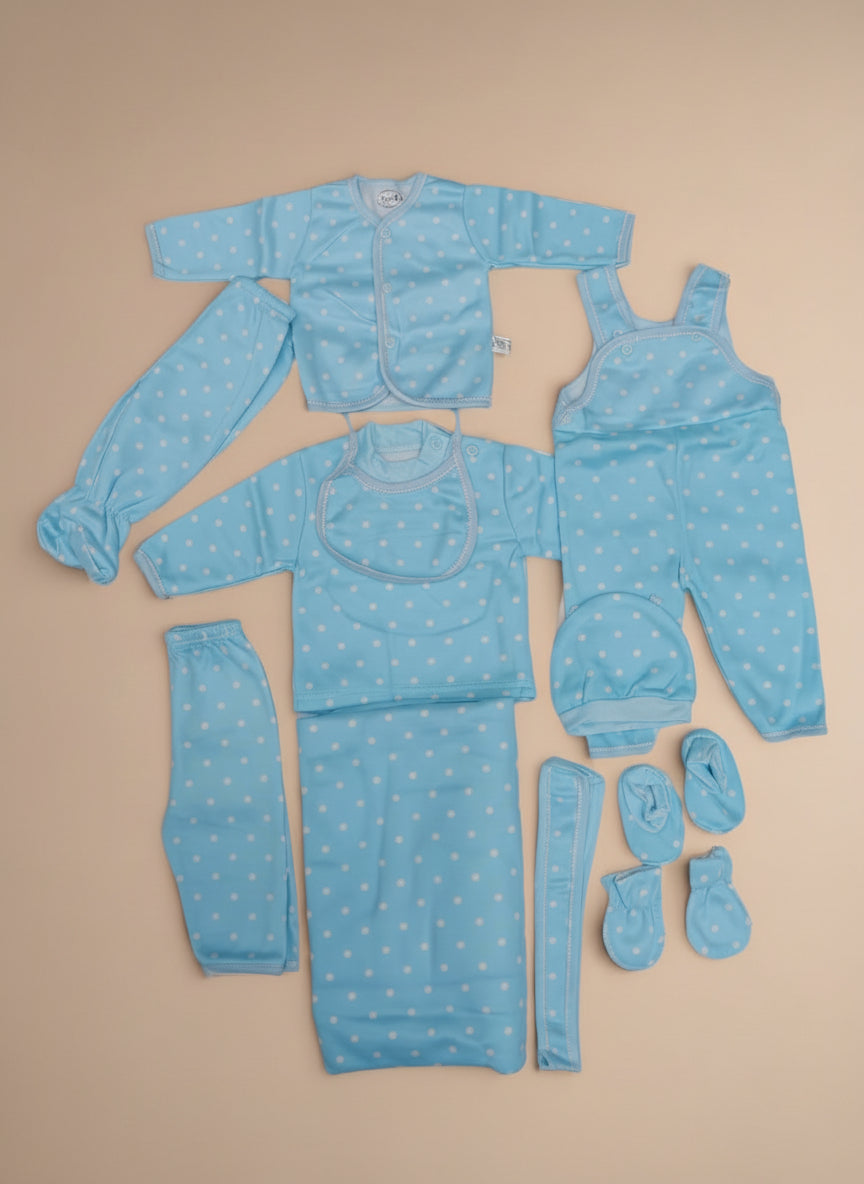 11-Piece Blue Polka Dot Fleece Starter Set – For Chilly Winter