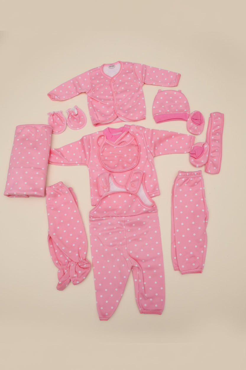 11-Piece Pink Polka Dot Fleece Starter Set – For Chilly Winter