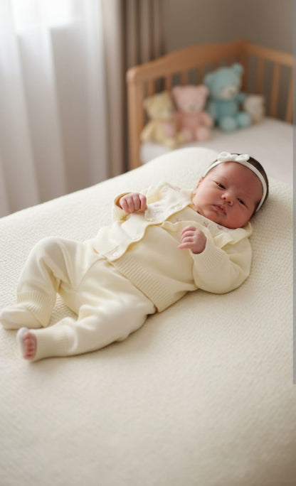 Off-White Wool Trouser Shirt Set – Embroidered Design (Winter Collection)