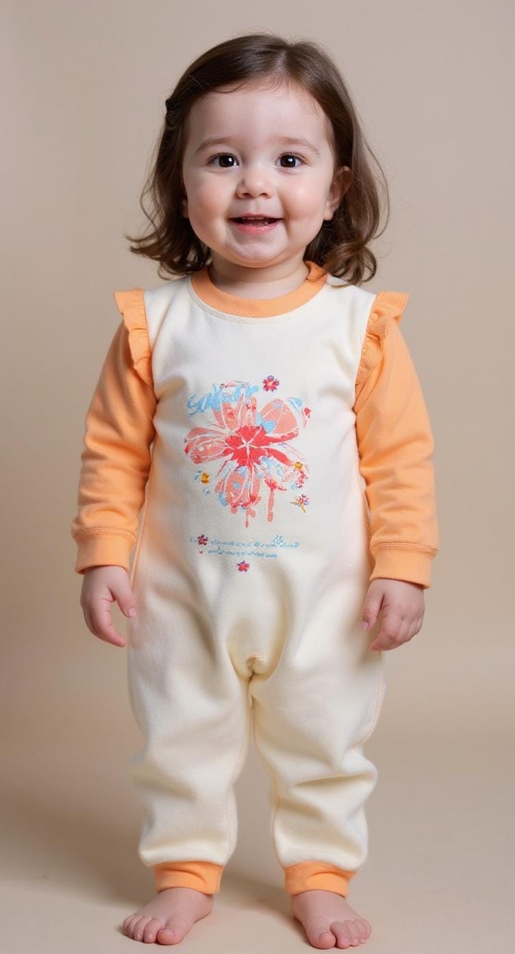 Floral Bloom Baby Girls’ Romper – Orange & Off-White