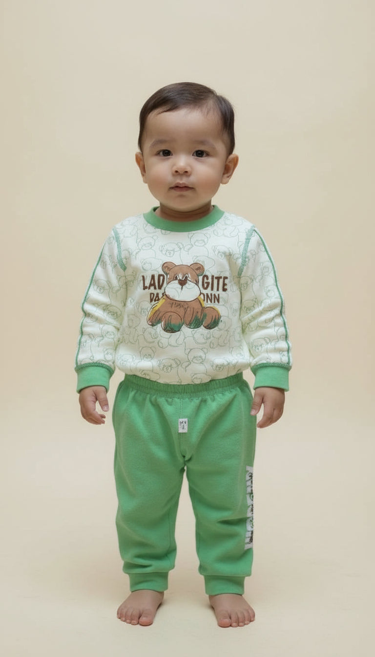 Cuddle Bear Baby Outfit – Green & Off-White