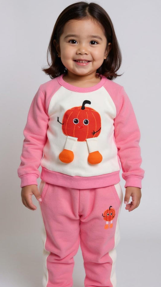 Pumpkin Patch 3-Piece Pre-Winter Set – Jacket, Top & Pants (Pink & White)