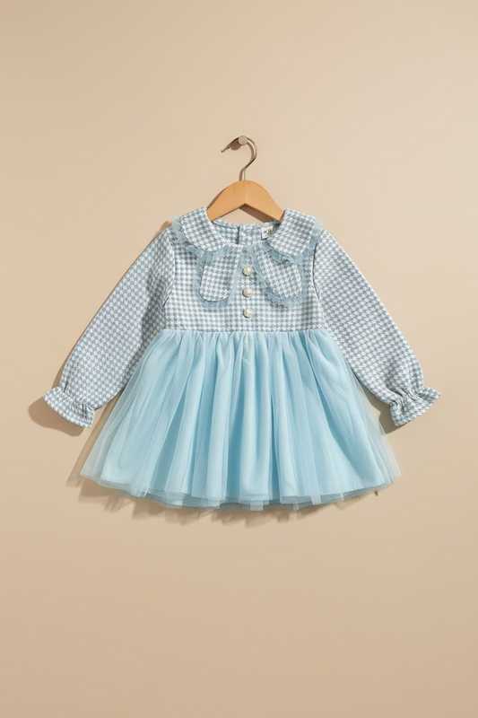 Blue & White Check Frock for Girls – pre winter