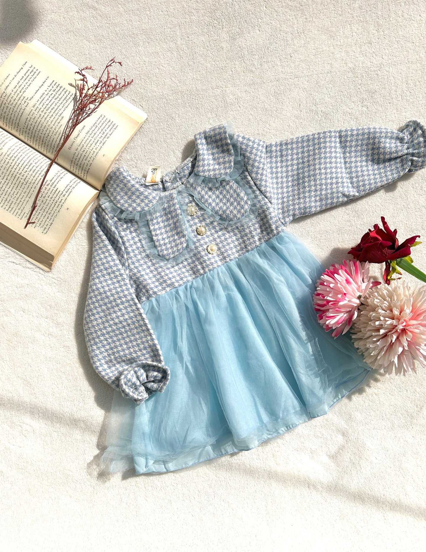 Blue & White Check Frock for Girls – pre winter