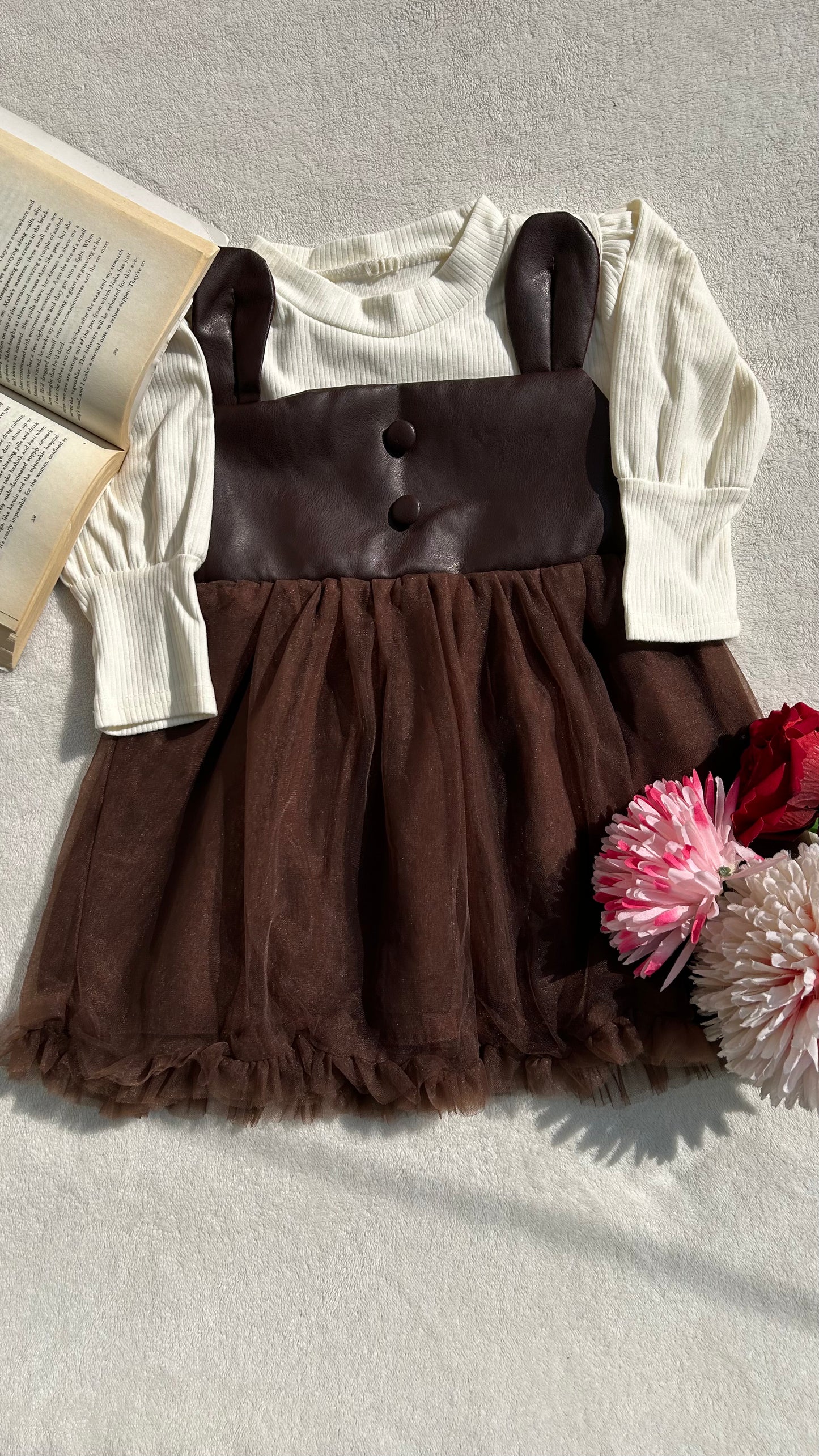 Brown & Off-White Frock for Girls