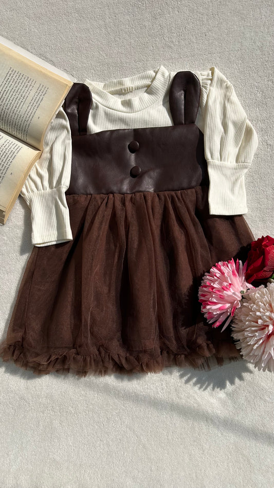 Brown & Off-White Frock for Girls