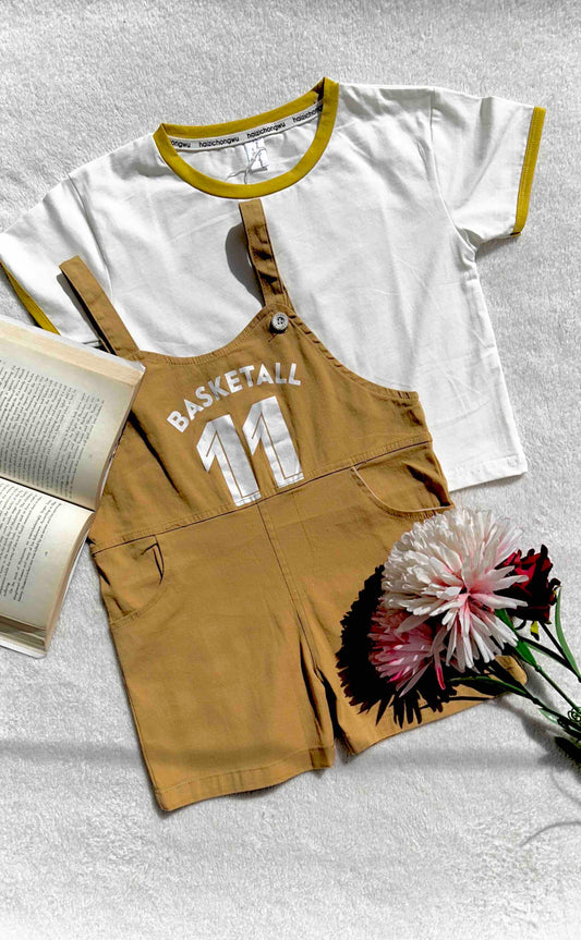 "Basketball Star" Overall Shorts Set | Toddler Boy's Tee & Shortall Outfit
