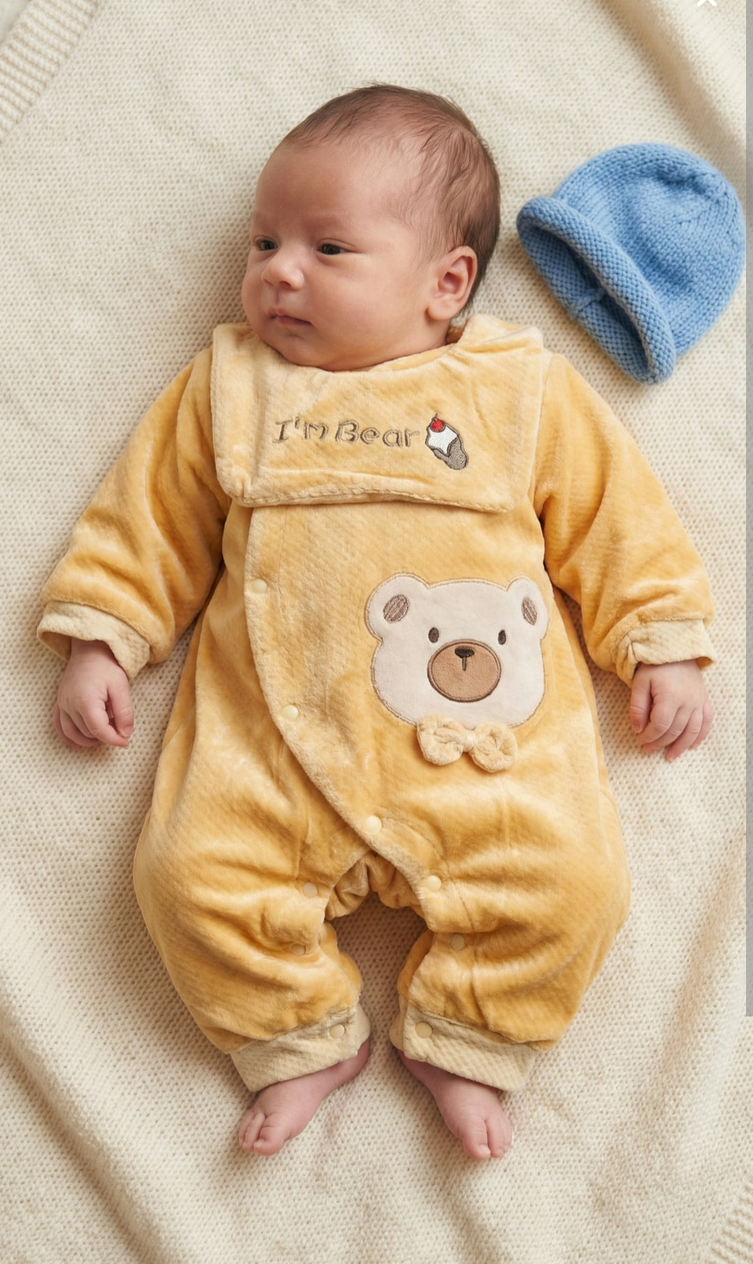 Yellow Bear Romper – Newborn (Inner Blanket Premium Fleece)