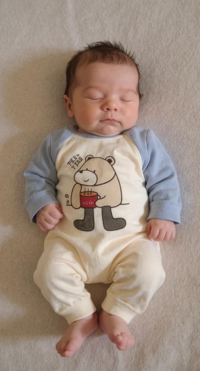 Cuddle Blue Bear Romper – Soft Cotton Blend Pre-Winter (NB, 6–9M)