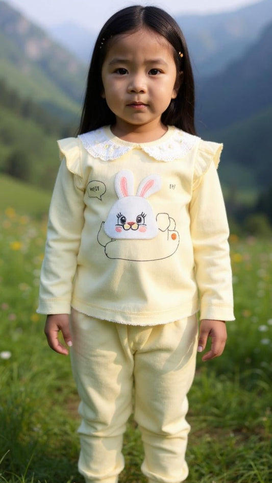 Velvet Lemon Cartoon Set – Baby Girls’ Shirt and Trouser Outfit
