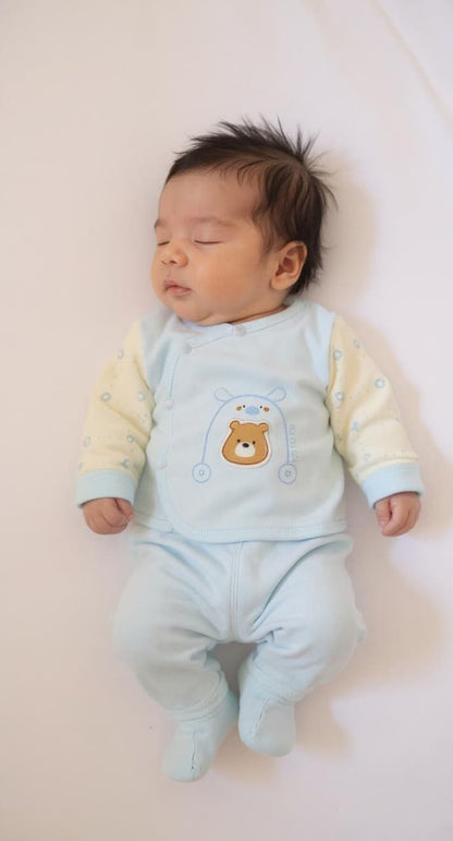Blue &White Bear Trouser Shirt (0–6 Months)