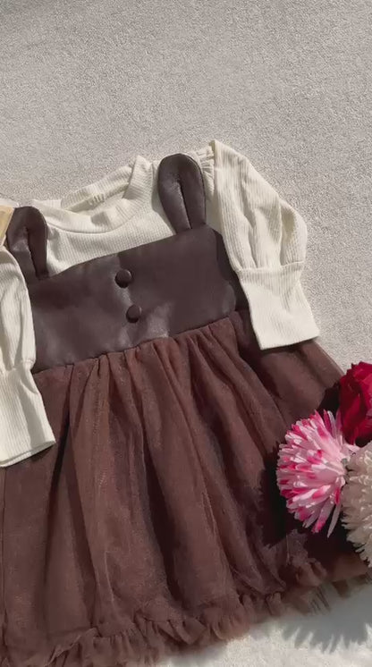 Brown & Off-White Frock for Girls