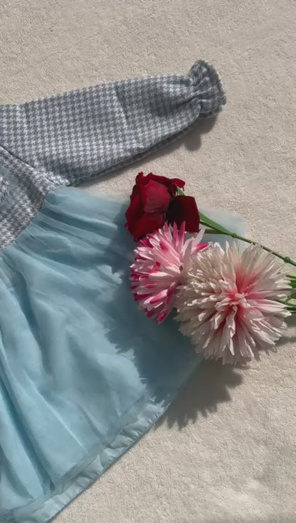 Blue & White Check Frock for Girls – pre winter