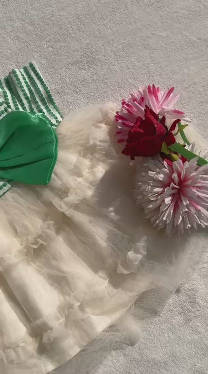 Green Striped Tulle Party Dress with Statement Bow | Baby & Toddler Girl