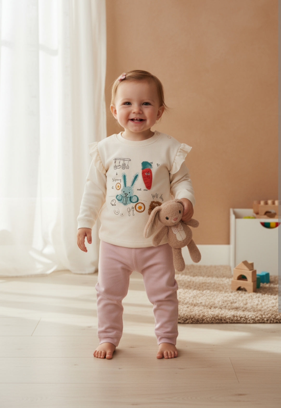 Cozy Carrot Winter Set – Soft Pink and Off-White for Baby Girls